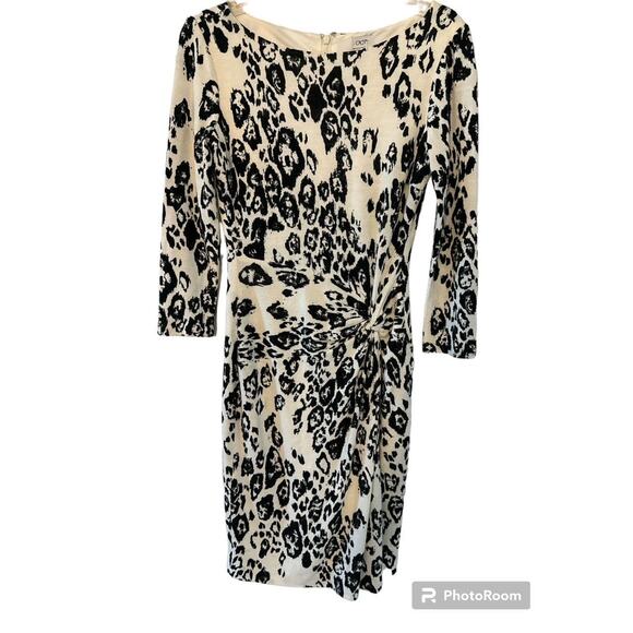Cache Ivory and Black Snow Leopard Sweater Dress SZ M - Picture 2 of 3